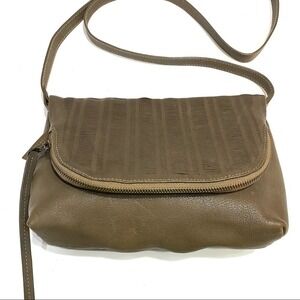 Baske California Taupe Brown Leather Foldover Crossbody Bag Made in USA Size Med